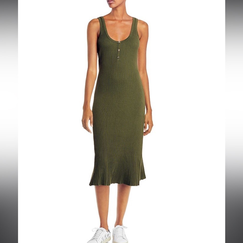 LINI Ribbed Henley Sheath Dress Olive Green Gently used size M
